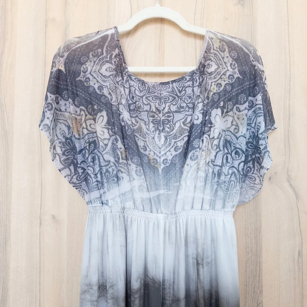 Y2K Live‎ and Let Live Womens Dress Size M Gray Ombre Beaded Boho Fairy Grunge